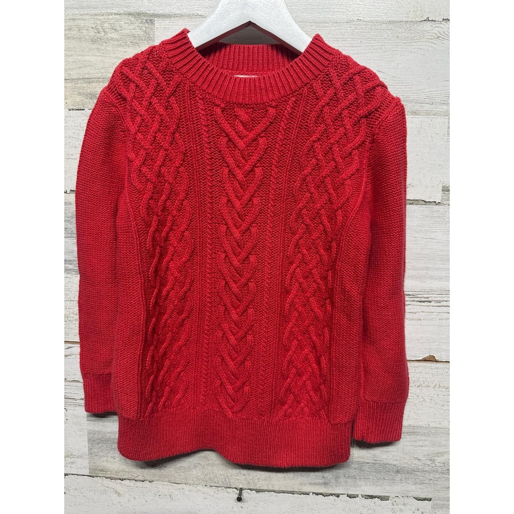 Crewcuts Cable Knit Sweater Girls 6/7 Red Long Sleeve EUC